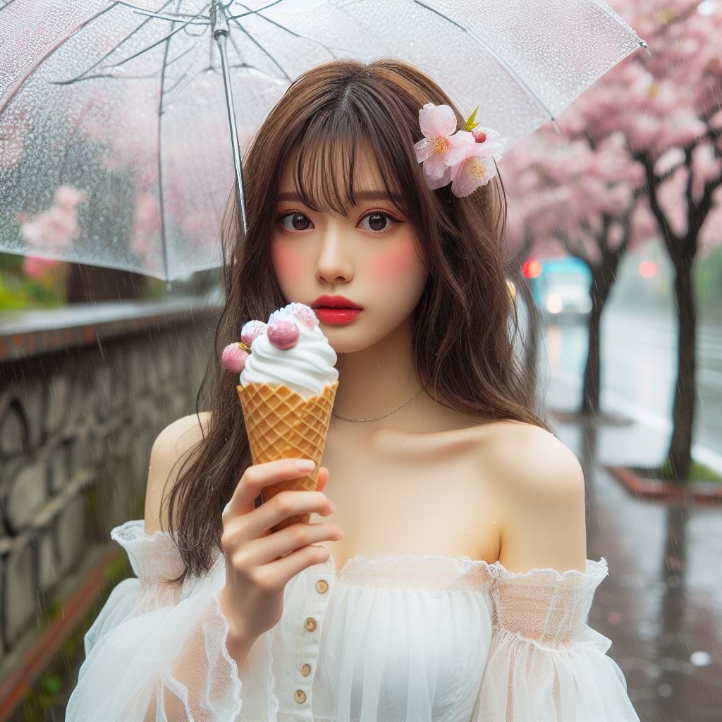 妹子下雨淋雨不爽可還是得吃冰淇淋啊-1