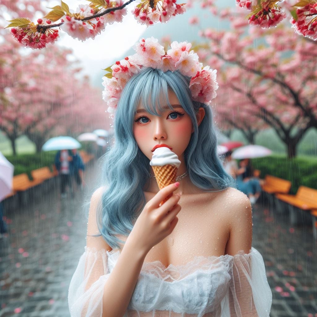 妹子下雨淋雨不爽可還是得吃冰淇淋啊-1