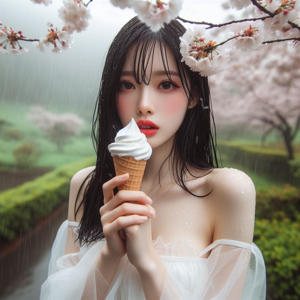 妹子下雨淋雨不爽可還是得吃冰淇淋啊-1