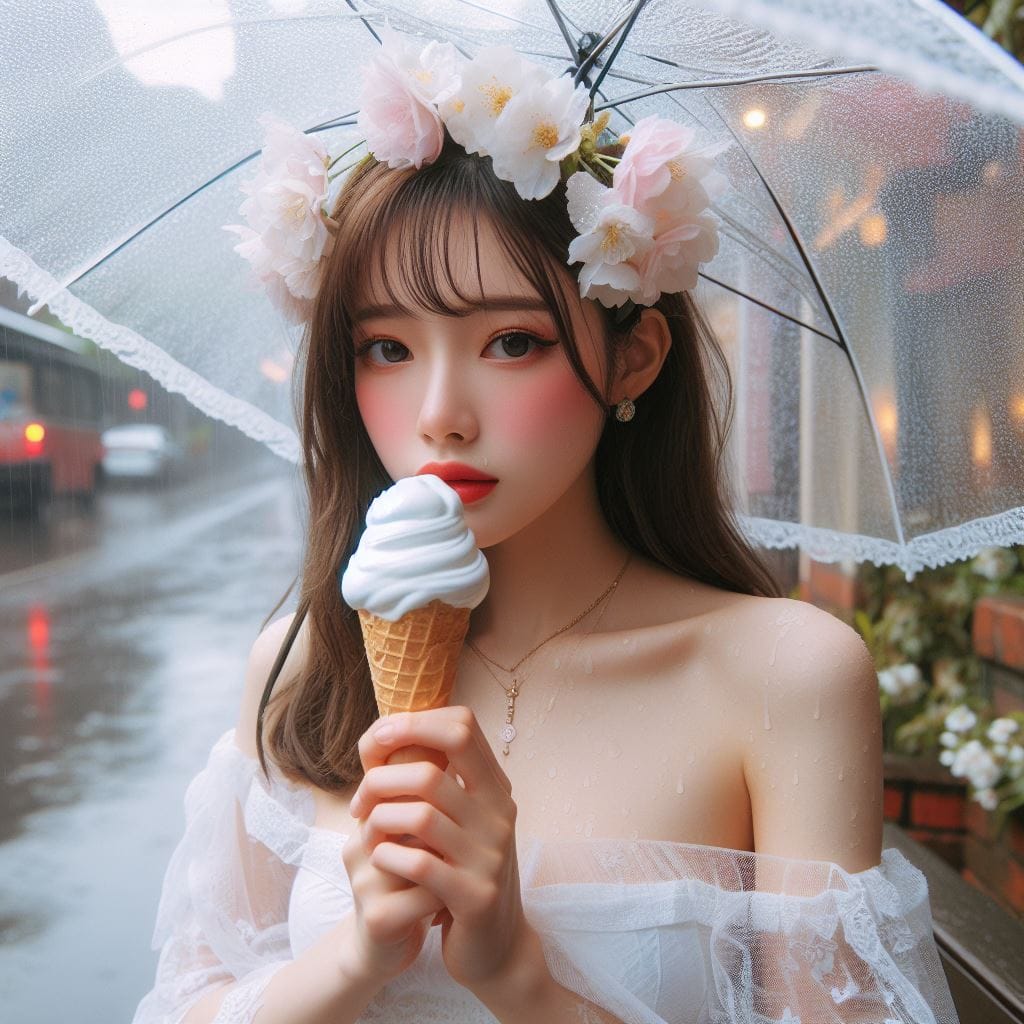 妹子下雨淋雨不爽可還是得吃冰淇淋啊-1