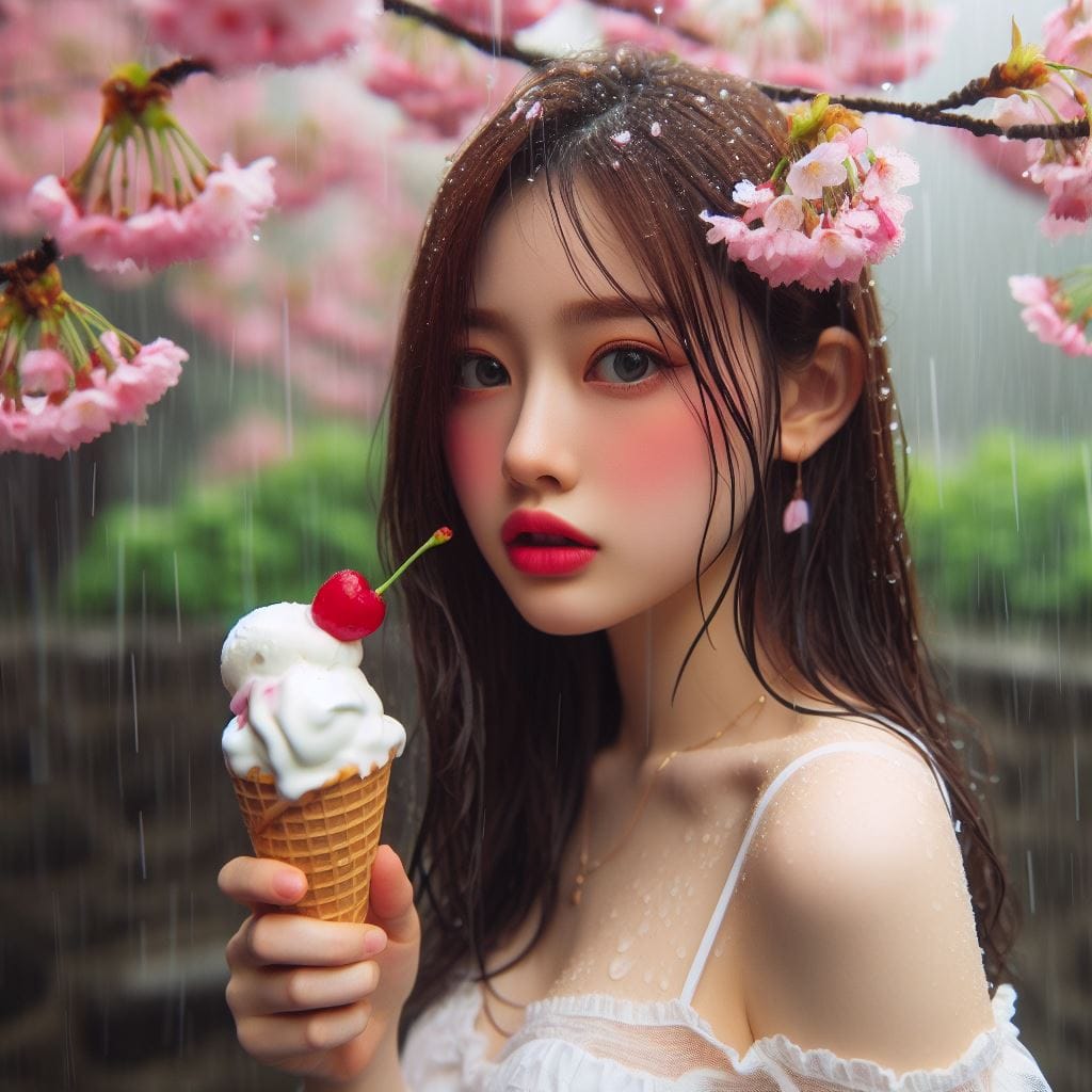 妹子下雨淋雨不爽可還是得吃冰淇淋啊-1