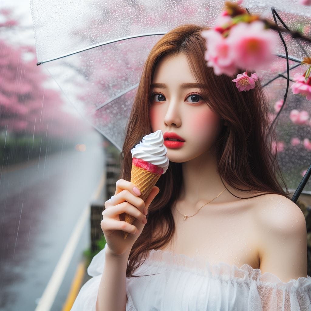 妹子下雨淋雨不爽可還是得吃冰淇淋啊-1