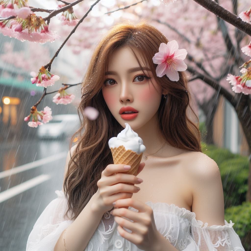 妹子下雨淋雨不爽可還是得吃冰淇淋啊-1