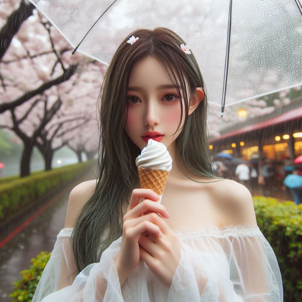 妹子下雨淋雨不爽可還是得吃冰淇淋啊-1