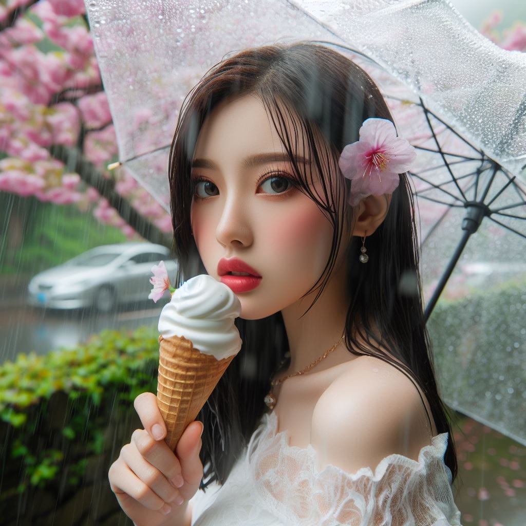 妹子下雨淋雨不爽可還是得吃冰淇淋啊-1