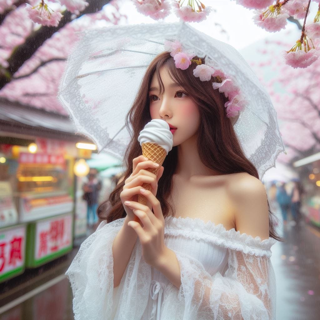 妹子下雨淋雨不爽可還是得吃冰淇淋啊-1