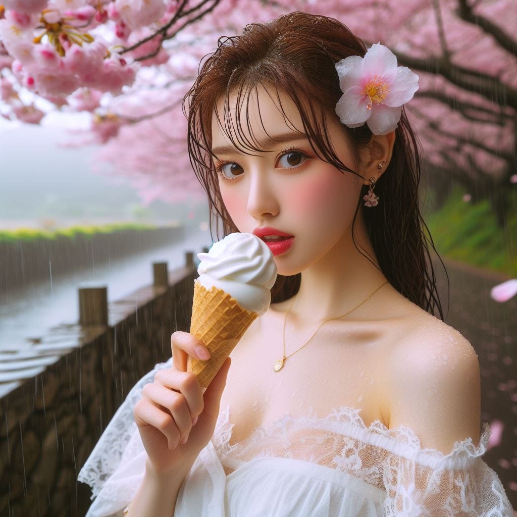 妹子下雨淋雨不爽可還是得吃冰淇淋啊-1