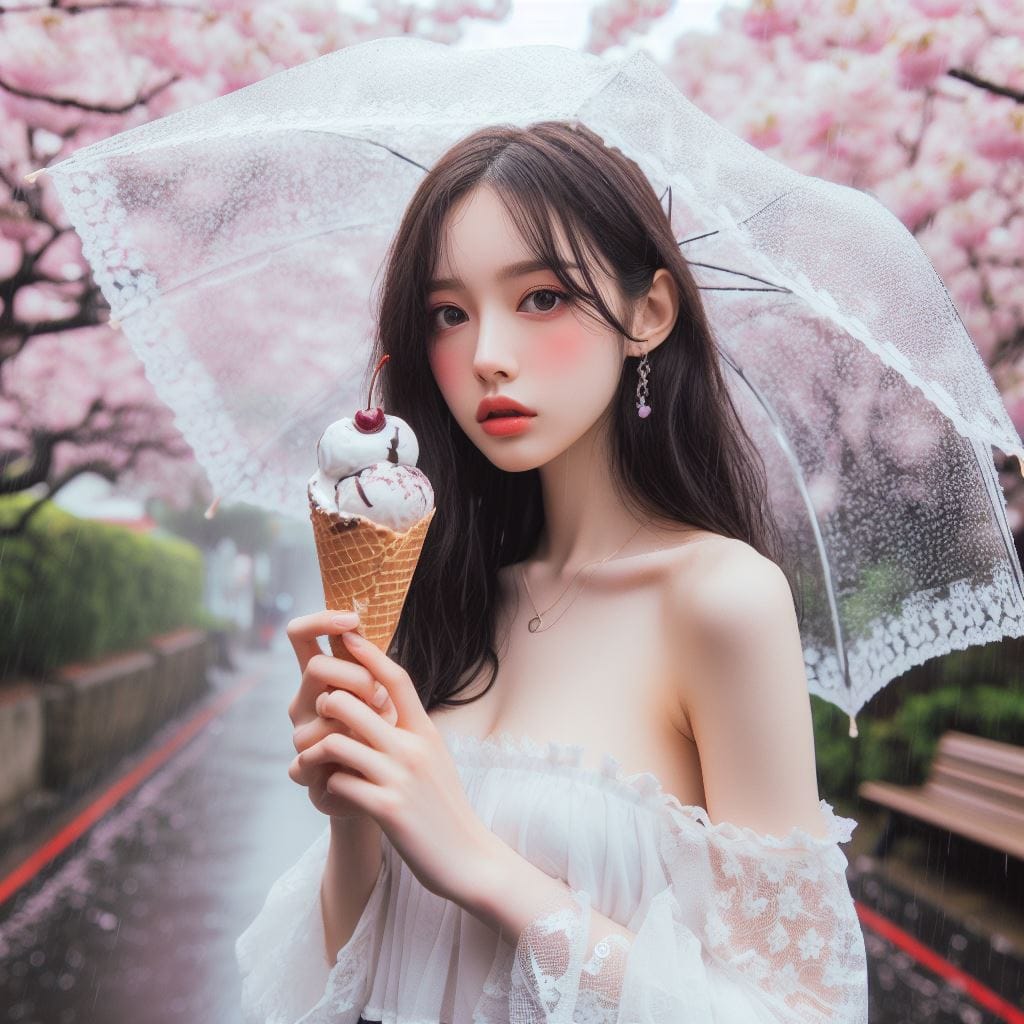 妹子下雨淋雨不爽可還是得吃冰淇淋啊-1