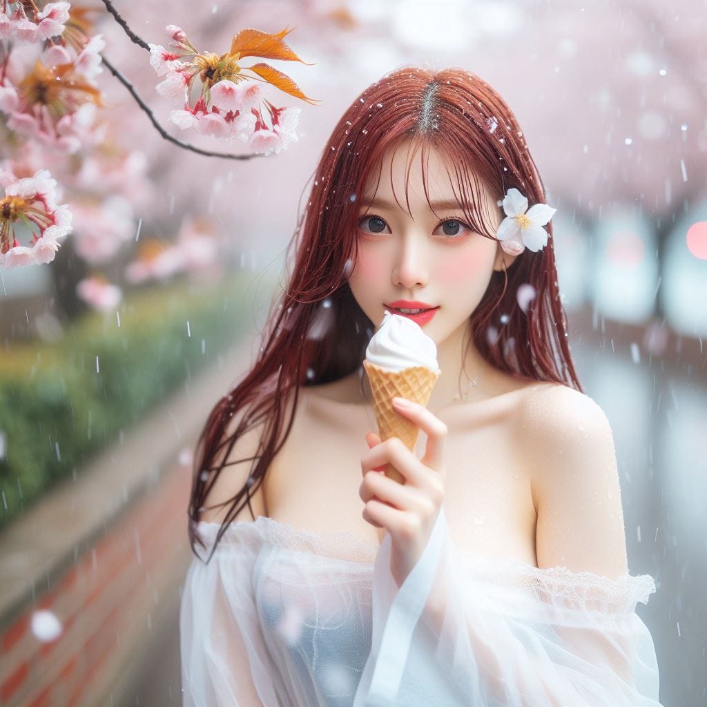 妹子下雨淋雨不爽可還是得吃冰淇淋啊-1