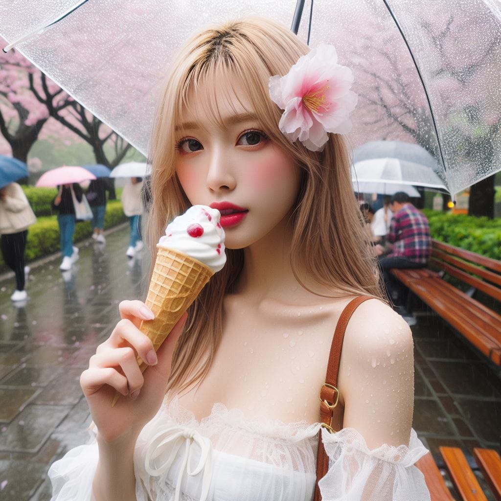妹子下雨淋雨不爽可還是得吃冰淇淋啊-1