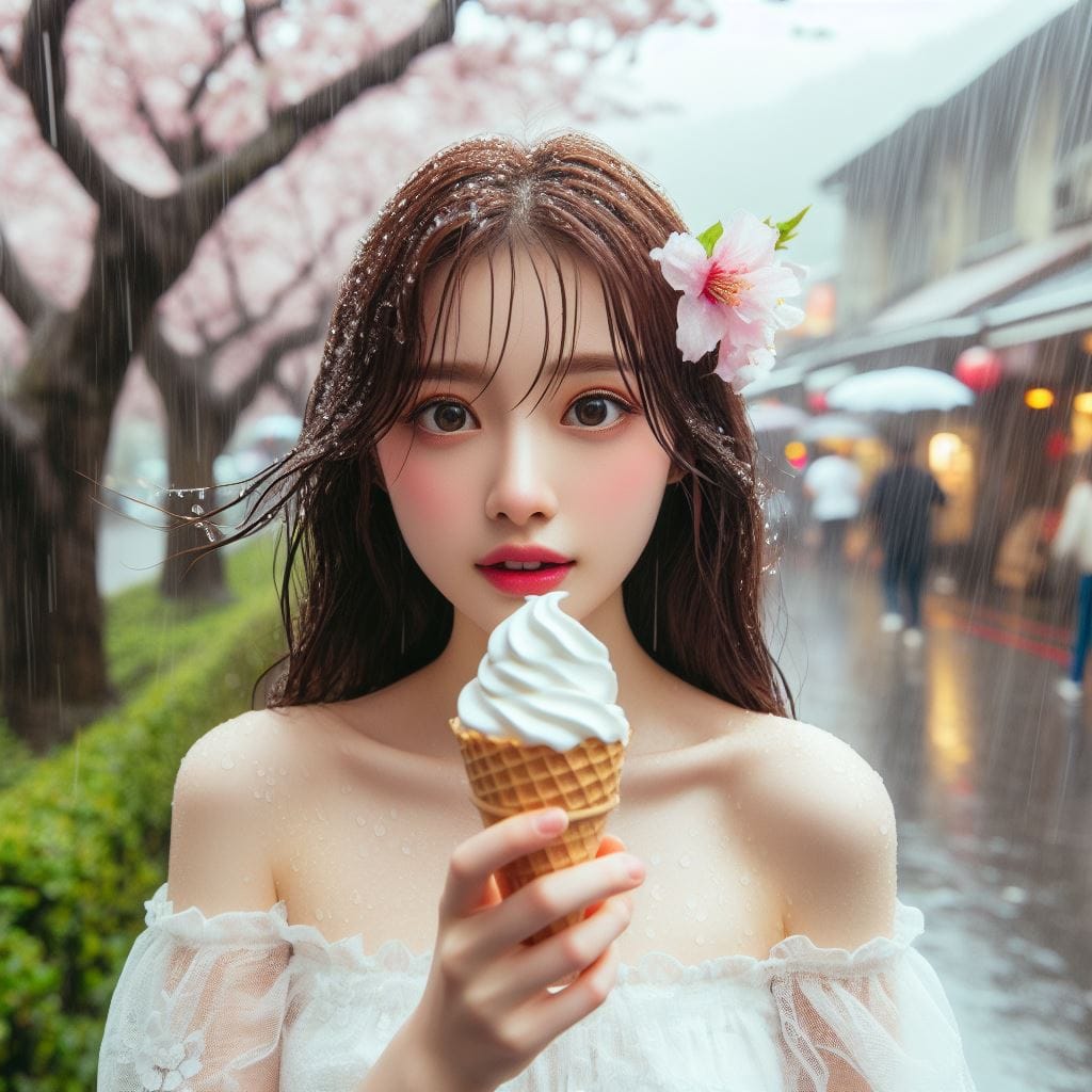 妹子下雨淋雨不爽可還是得吃冰淇淋啊-1