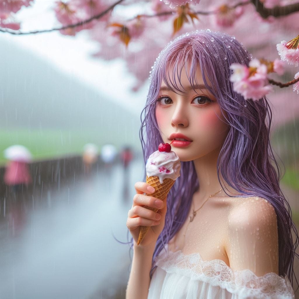 妹子下雨淋雨不爽可還是得吃冰淇淋啊-1