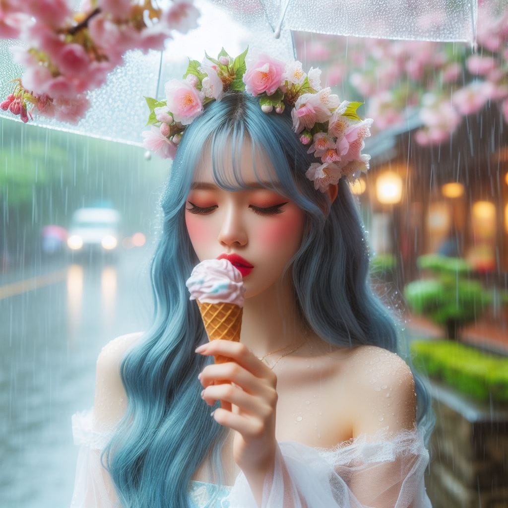 妹子下雨淋雨不爽可還是得吃冰淇淋啊-1