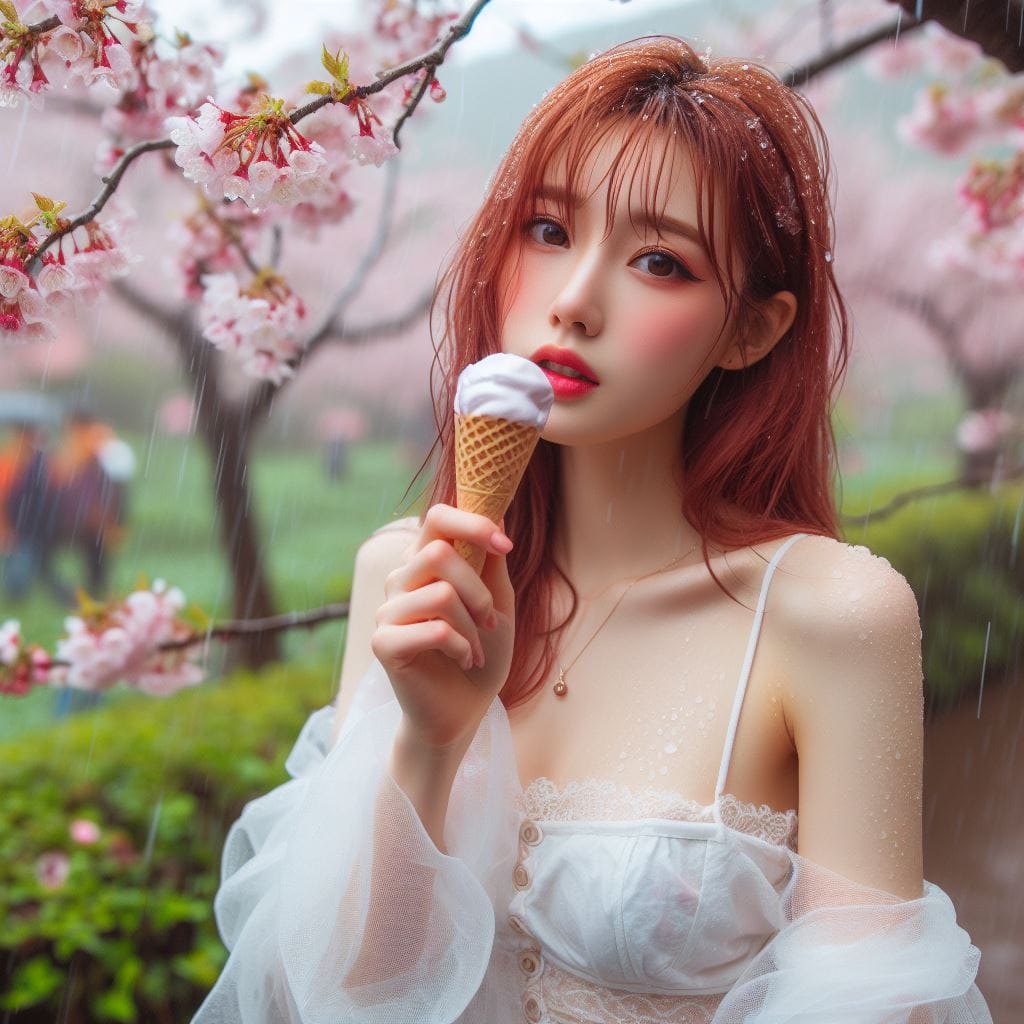 妹子下雨淋雨不爽可還是得吃冰淇淋啊-1
