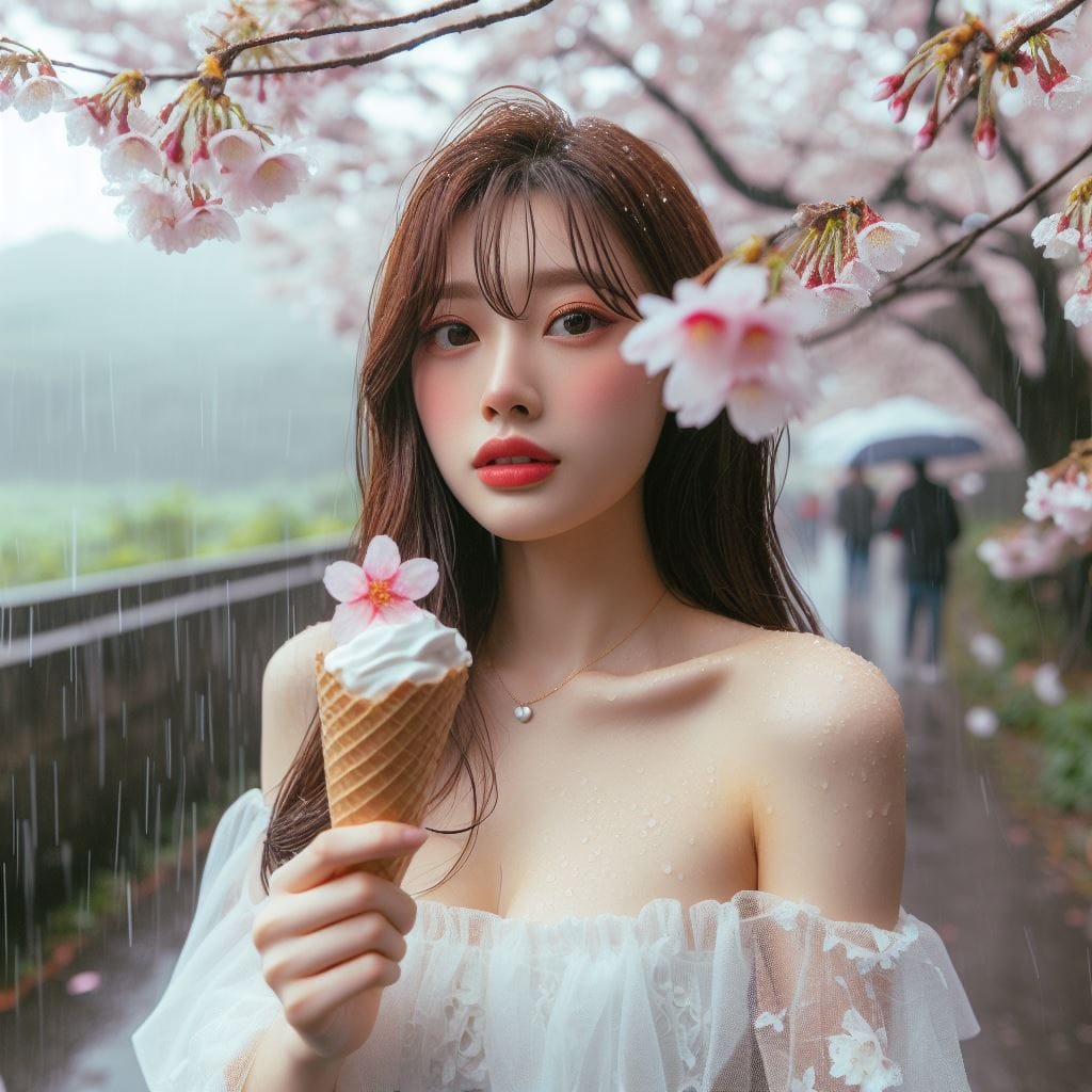 妹子下雨淋雨不爽可還是得吃冰淇淋啊-1