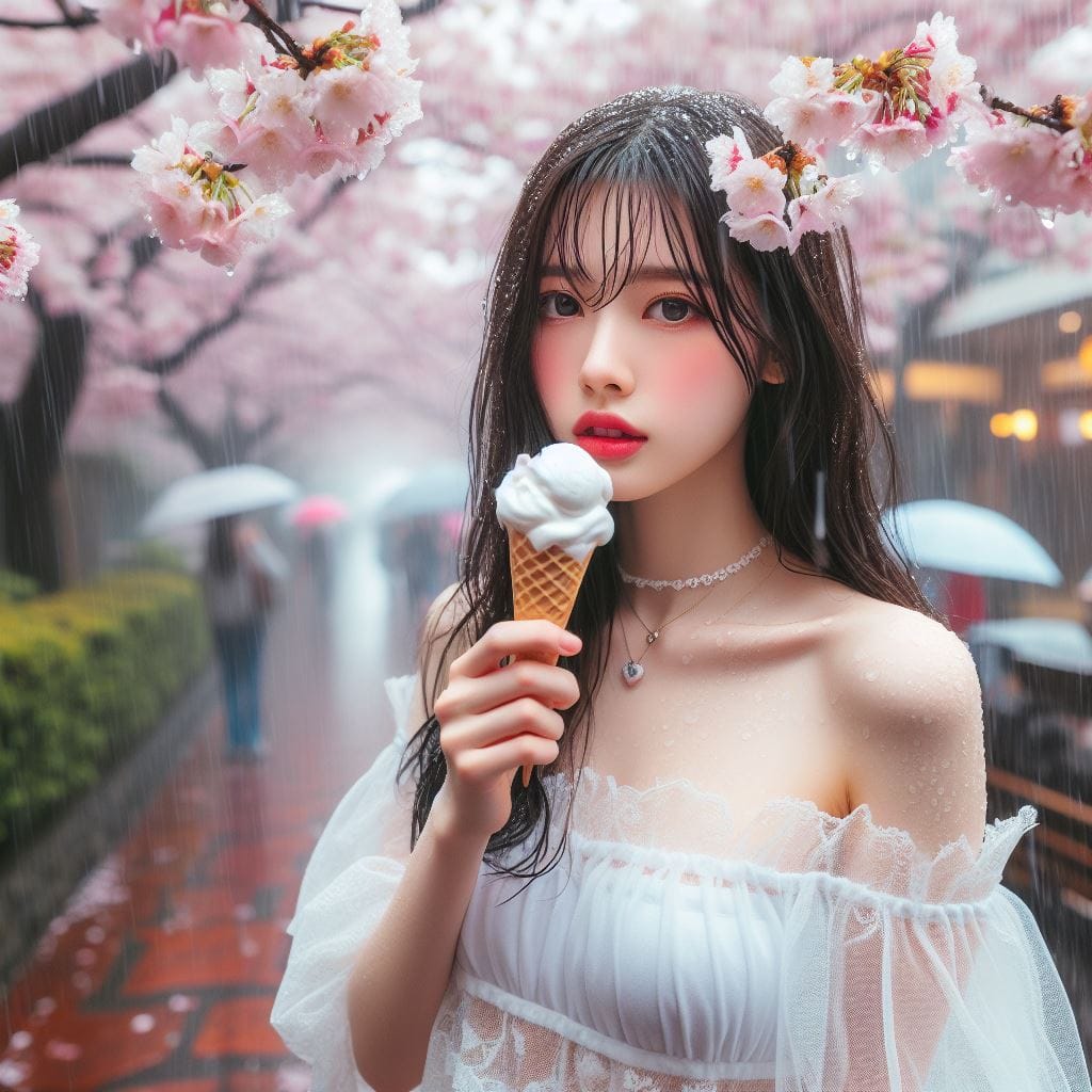 妹子下雨淋雨不爽可還是得吃冰淇淋啊-1