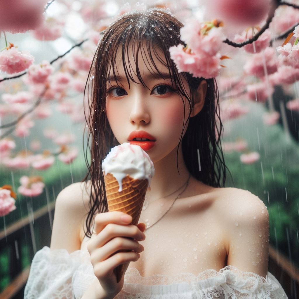 妹子下雨淋雨不爽可還是得吃冰淇淋啊-1
