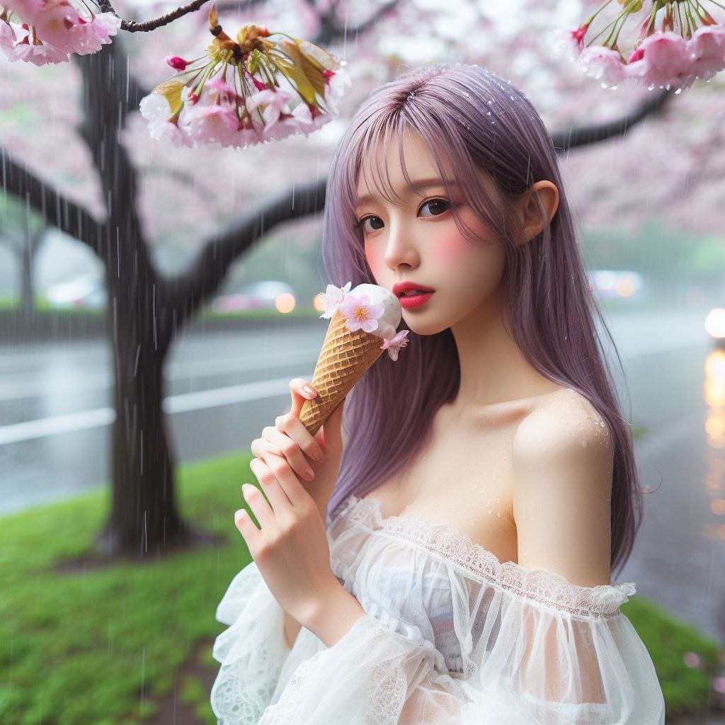 妹子下雨淋雨不爽可還是得吃冰淇淋啊-1
