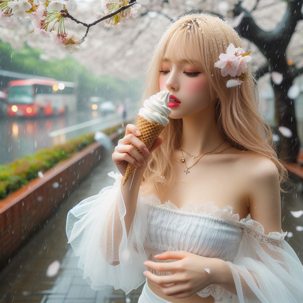 妹子下雨淋雨不爽可還是得吃冰淇淋啊-1