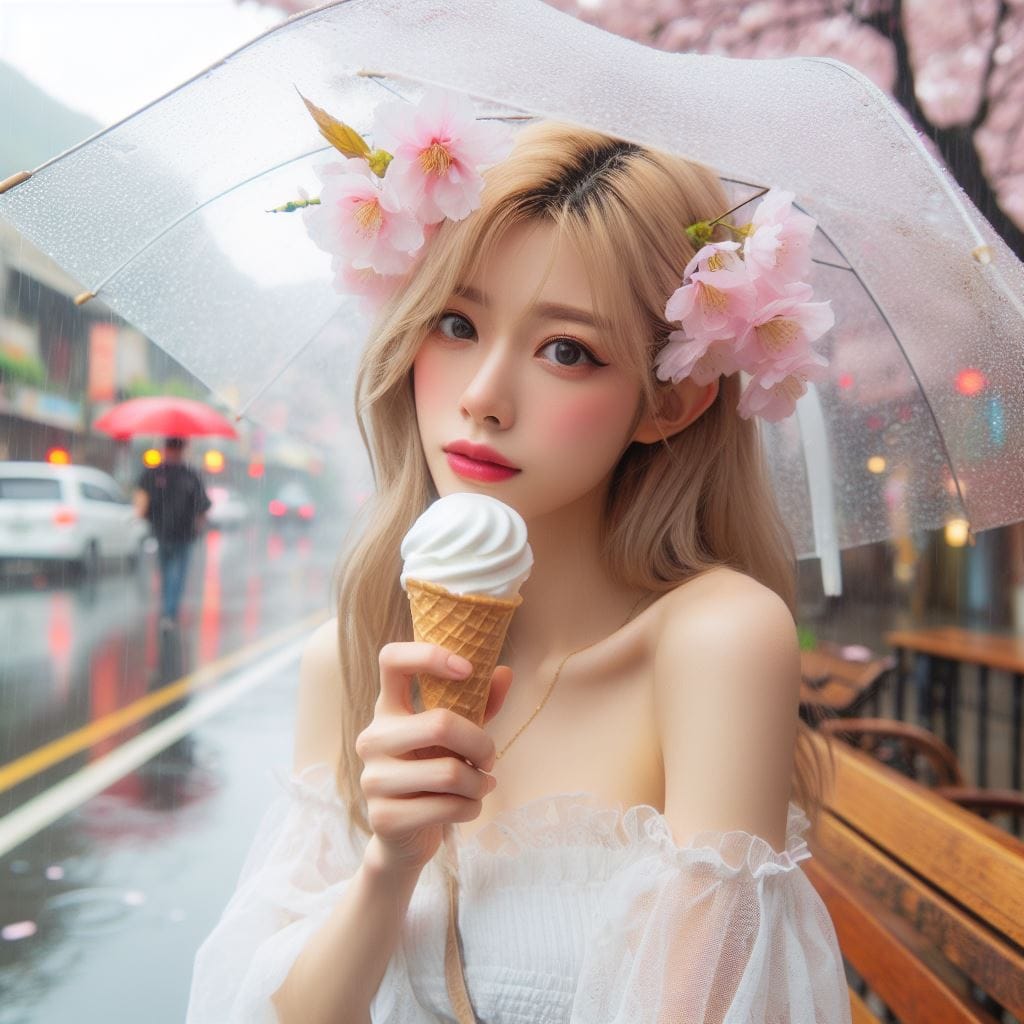妹子下雨淋雨不爽可還是得吃冰淇淋啊-1