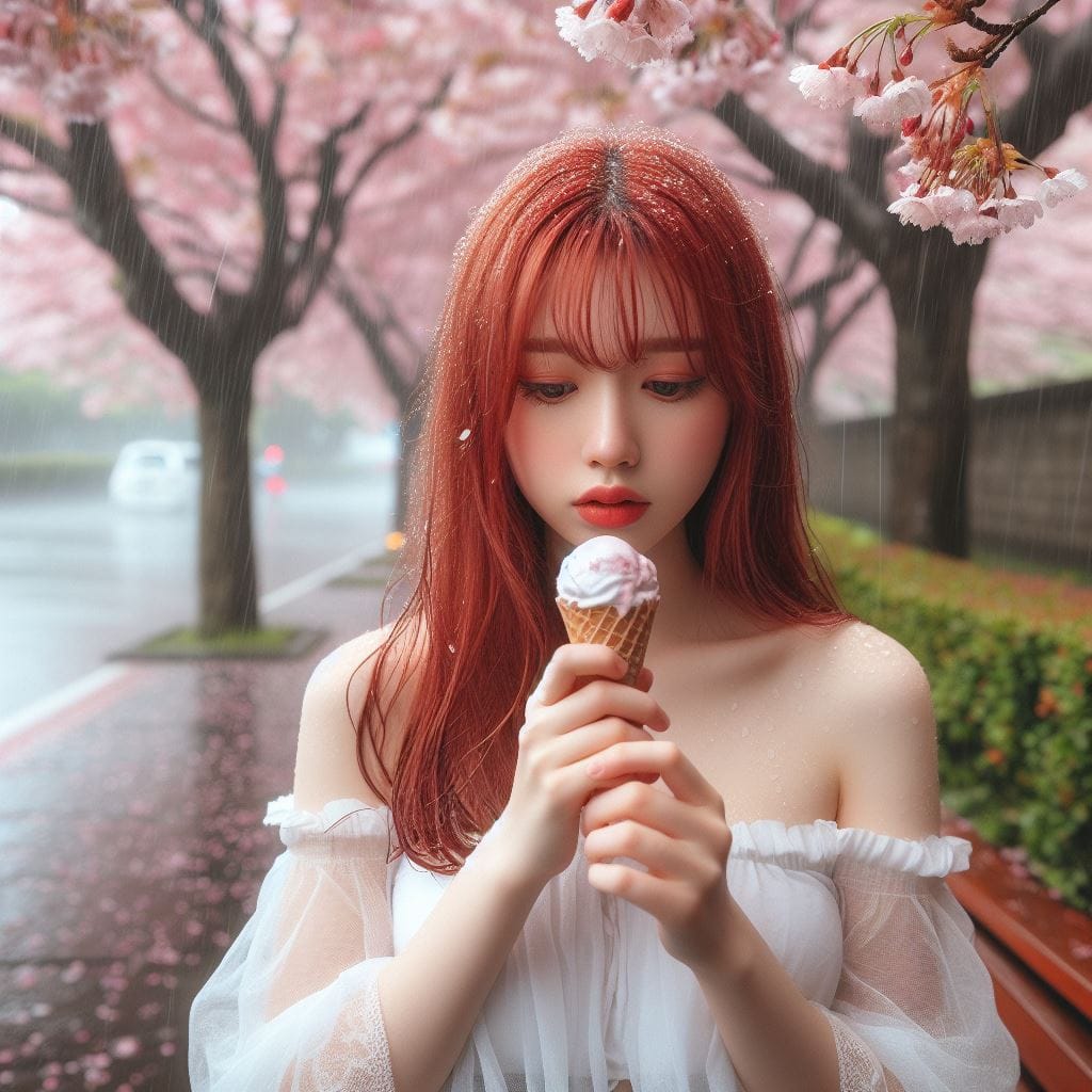 妹子下雨淋雨不爽可還是得吃冰淇淋啊-1