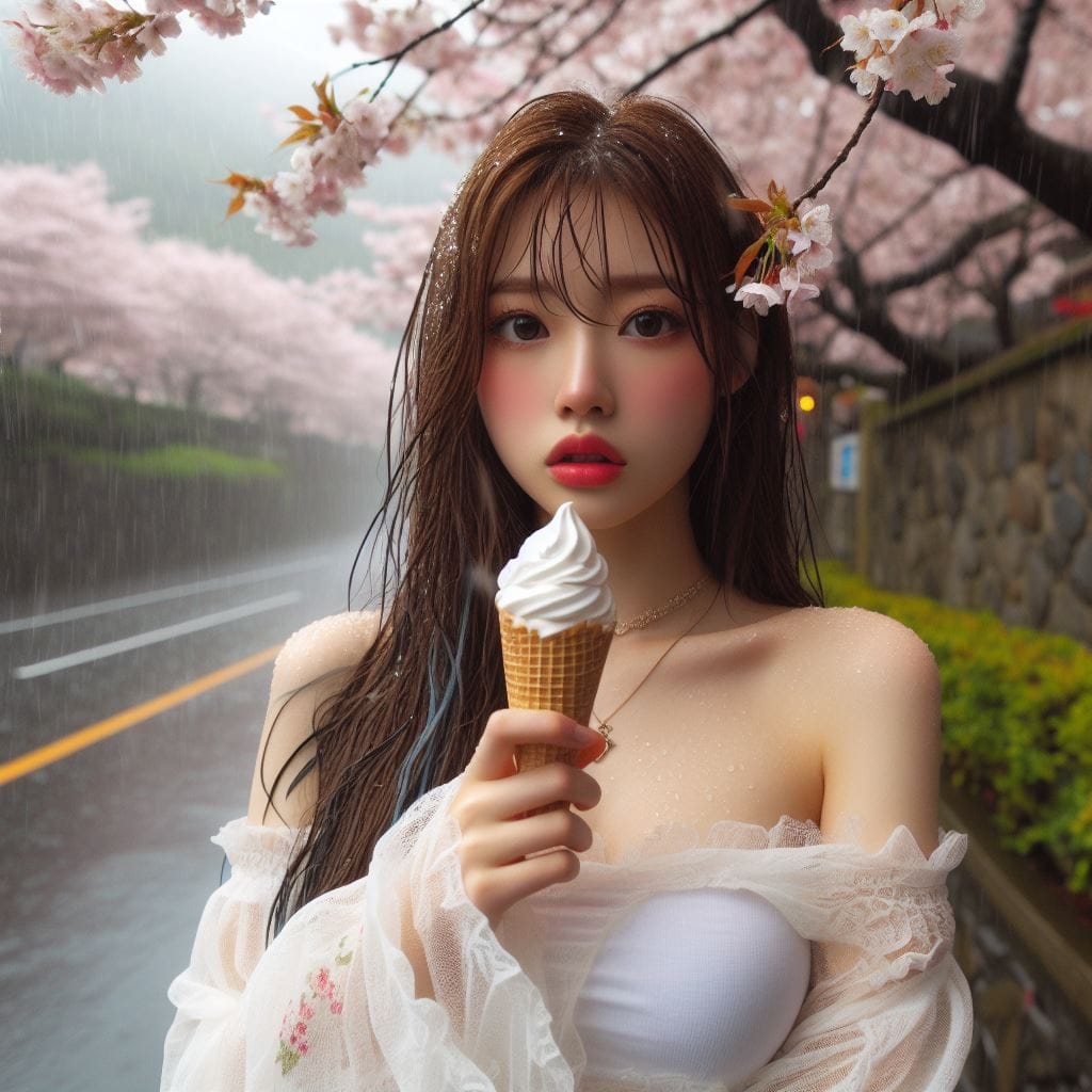 妹子下雨淋雨不爽可還是得吃冰淇淋啊-1