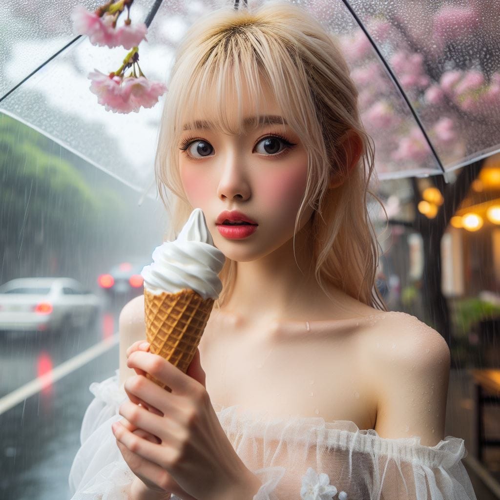 妹子下雨淋雨不爽可還是得吃冰淇淋啊-1