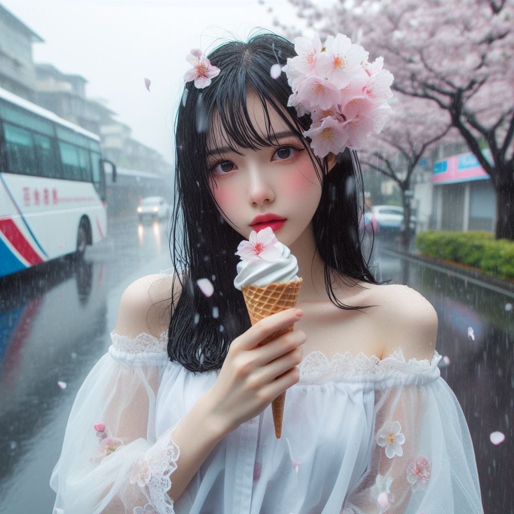 妹子下雨淋雨不爽可還是得吃冰淇淋啊-1