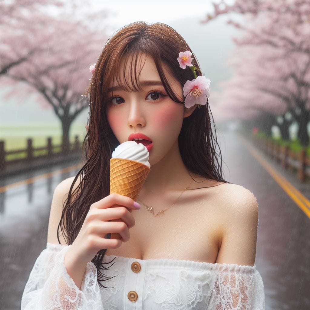 妹子下雨淋雨不爽可還是得吃冰淇淋啊-1