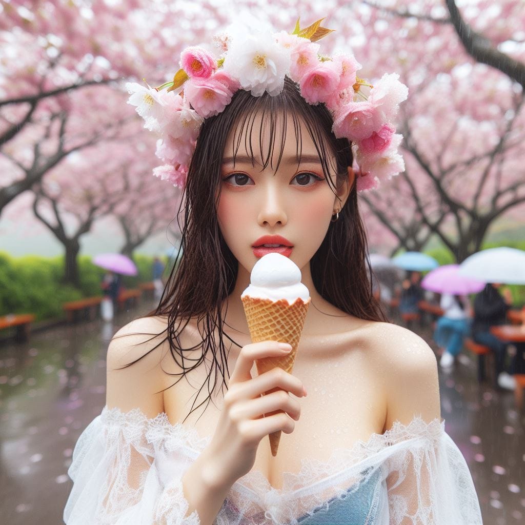 妹子下雨淋雨不爽可還是得吃冰淇淋啊-1