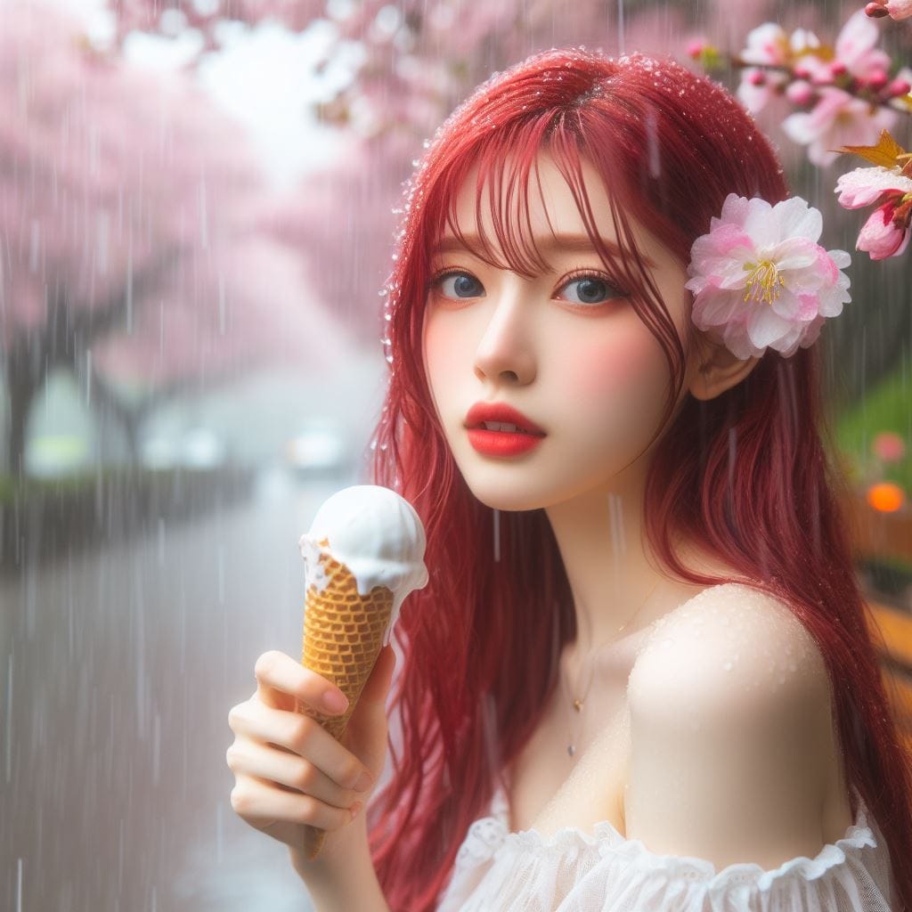 妹子下雨淋雨不爽可還是得吃冰淇淋啊-1
