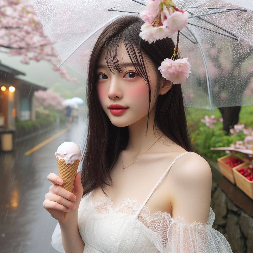 妹子下雨淋雨不爽可還是得吃冰淇淋啊-1