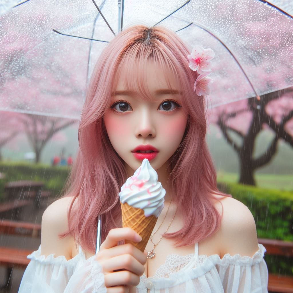 妹子下雨淋雨不爽可還是得吃冰淇淋啊-1