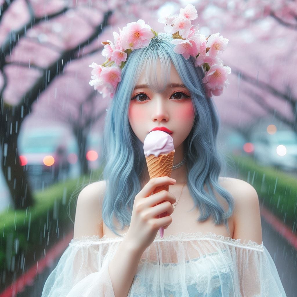 妹子下雨淋雨不爽可還是得吃冰淇淋啊-1