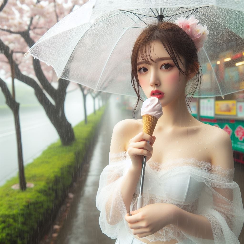 妹子下雨淋雨不爽可還是得吃冰淇淋啊-1