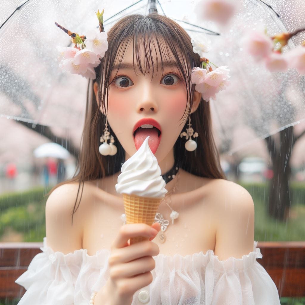 妹子下雨淋雨不爽可還是得吃冰淇淋啊-1