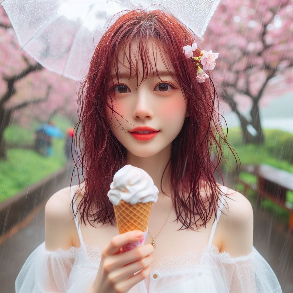 妹子下雨淋雨不爽可還是得吃冰淇淋啊-1