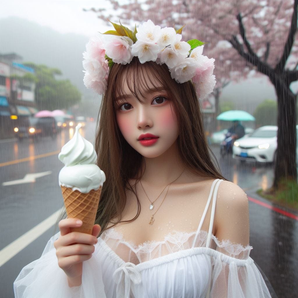 妹子下雨淋雨不爽可還是得吃冰淇淋啊-1
