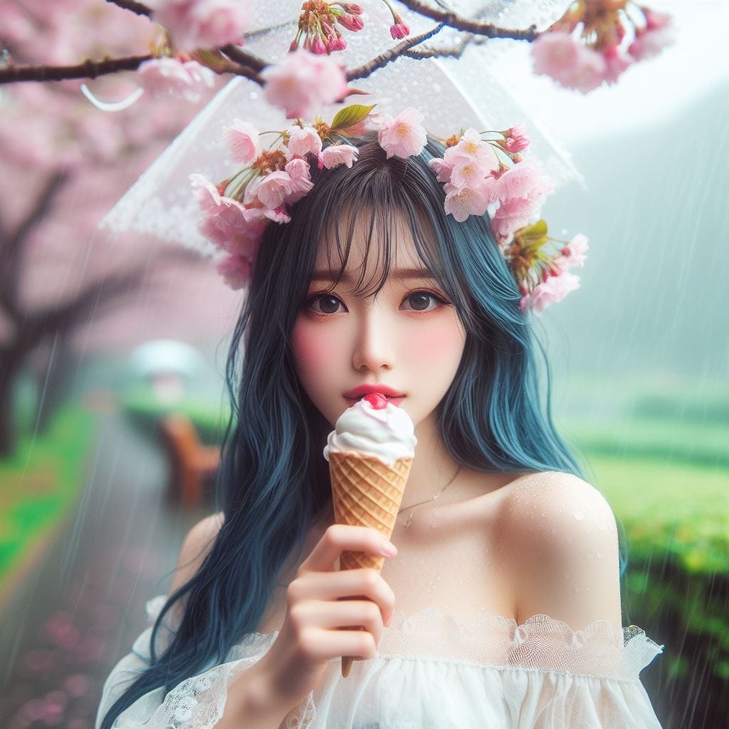 妹子下雨淋雨不爽可還是得吃冰淇淋啊-1