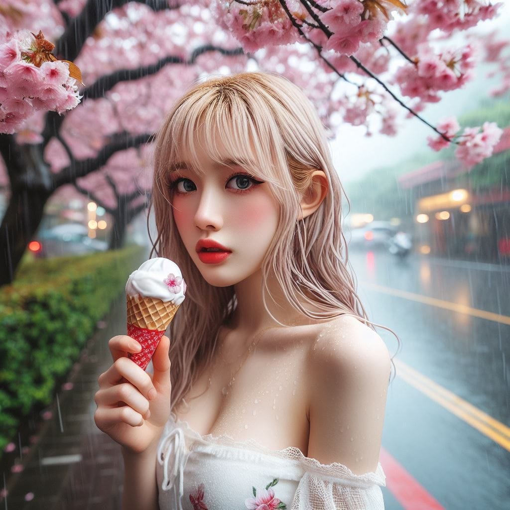 妹子下雨淋雨不爽可還是得吃冰淇淋啊-1