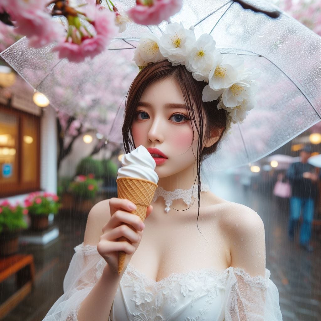 妹子下雨淋雨不爽可還是得吃冰淇淋啊-1