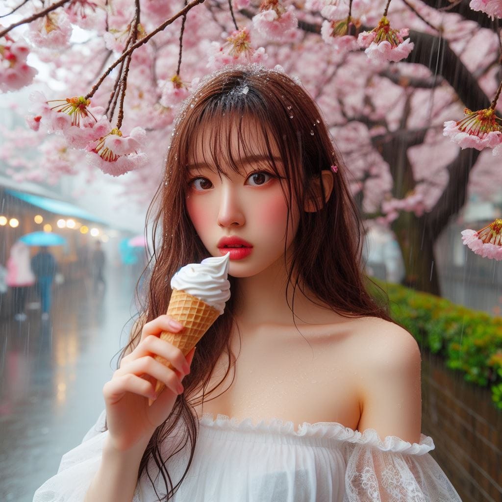 妹子下雨淋雨不爽可還是得吃冰淇淋啊-1