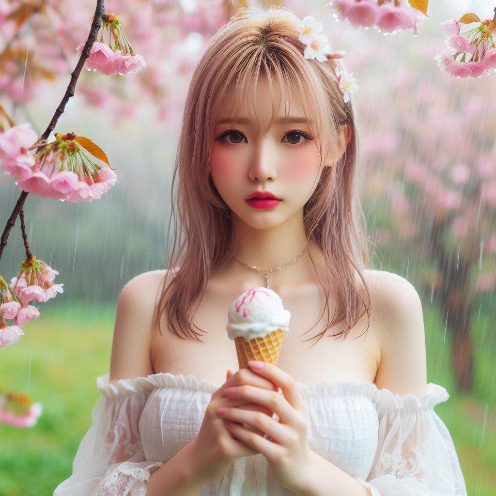 妹子下雨淋雨不爽可還是得吃冰淇淋啊-1
