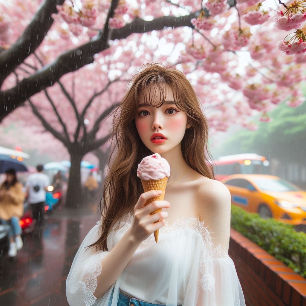妹子下雨淋雨不爽可還是得吃冰淇淋啊-1