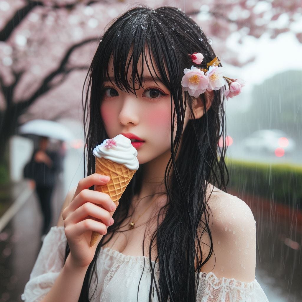 妹子下雨淋雨不爽可還是得吃冰淇淋啊-1