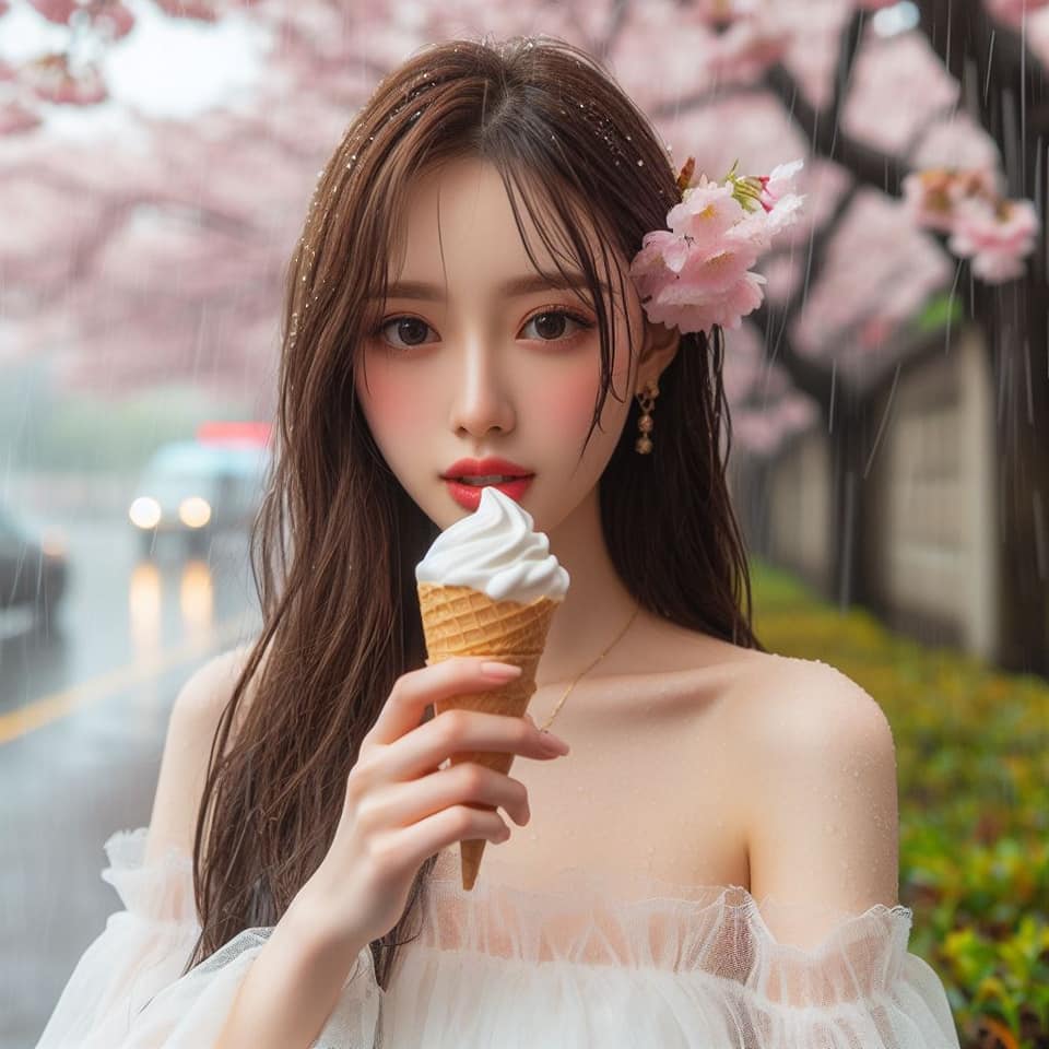 妹子下雨淋雨不爽可還是得吃冰淇淋啊2