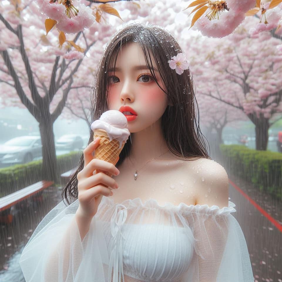 妹子下雨淋雨不爽可還是得吃冰淇淋啊2