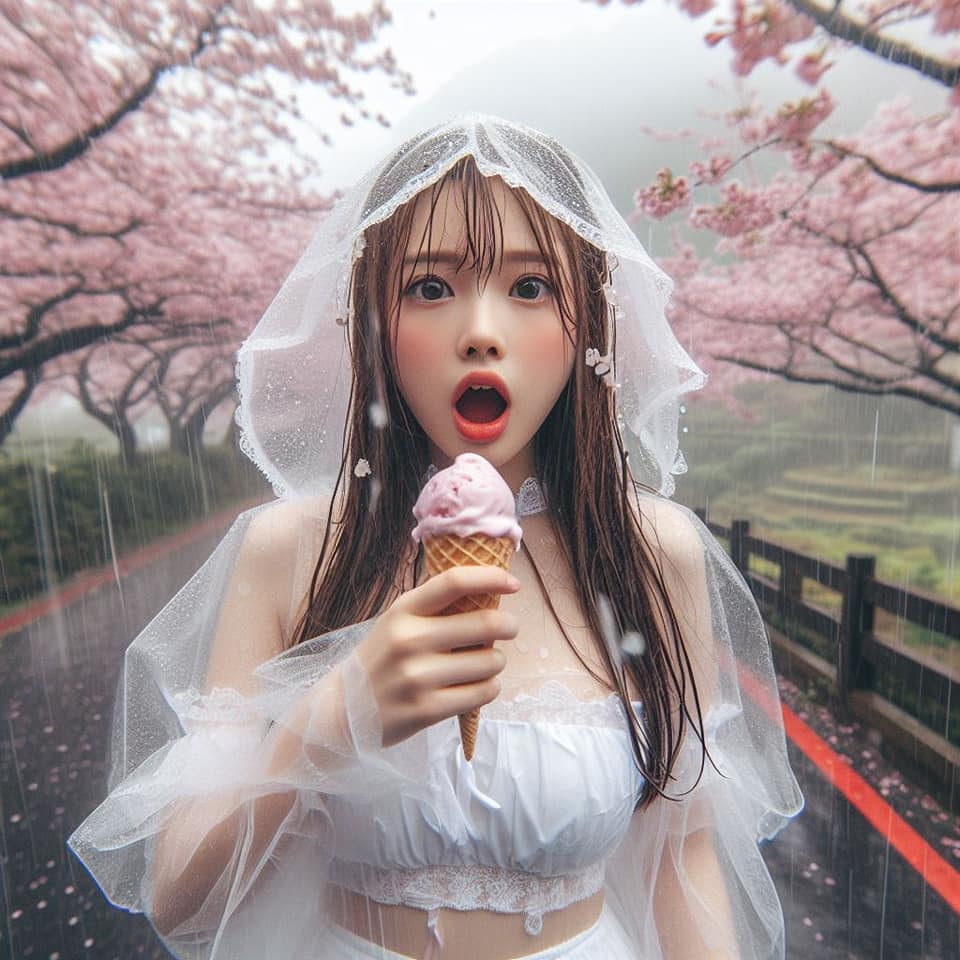 妹子下雨淋雨不爽可還是得吃冰淇淋啊2