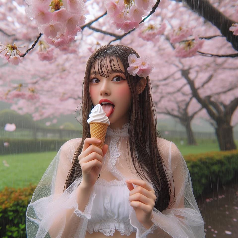 妹子下雨淋雨不爽可還是得吃冰淇淋啊2