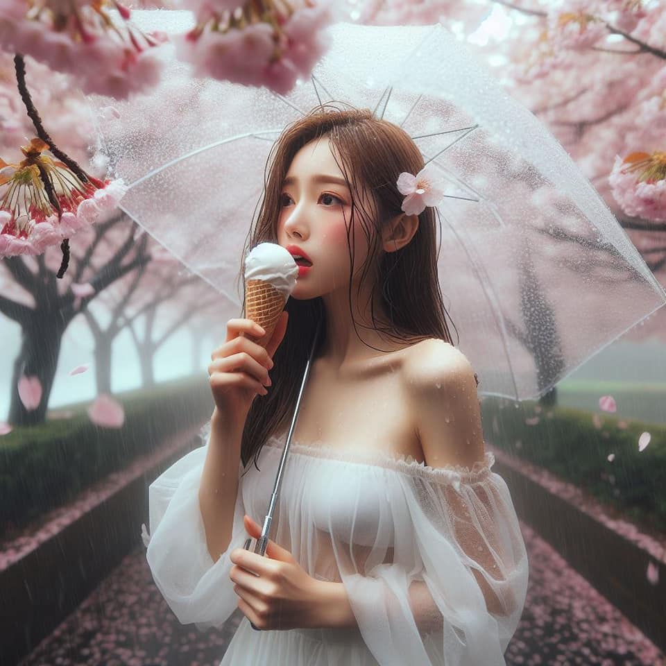 妹子下雨淋雨不爽可還是得吃冰淇淋啊2